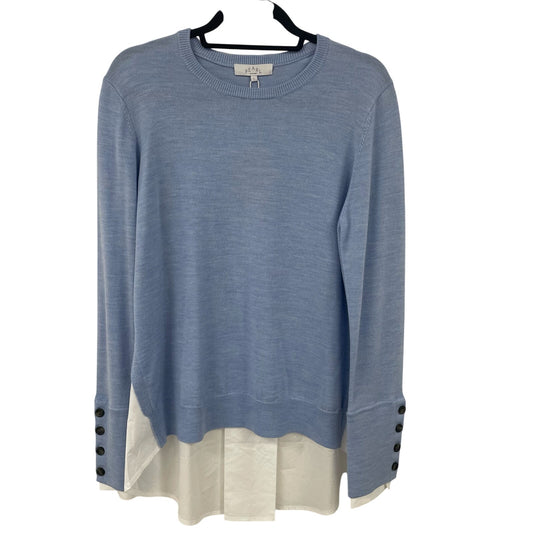 NWD Pearl by Lela Rose Sky Blue Wool Knit Poplin Detail Sweater Womens Large