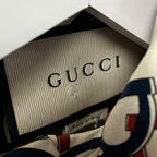 Gucci Cream Navy Orange Horsebit Print 100% Silk Pleated Mini Dress Womens XS/S?