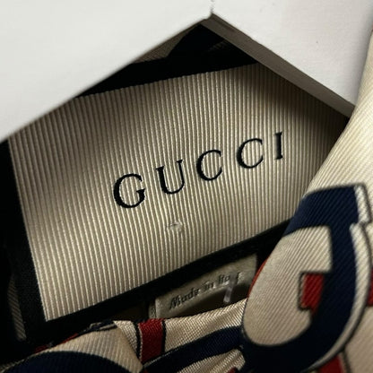 Gucci Cream Navy Orange Horsebit Print 100% Silk Pleated Mini Dress Womens XS/S?