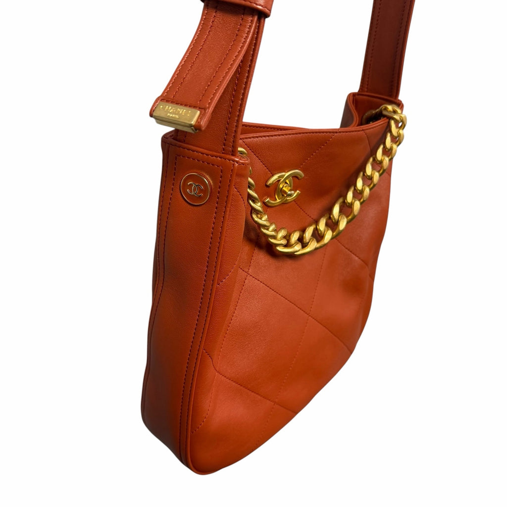 Chanel Easy Mood Hobo Bag Quilted Calfskin Leather Rust Orange
