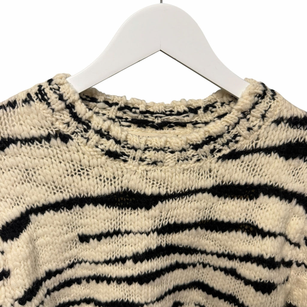 Ulla Johnson Hana Pullover Sweater Cream Black Zebra Print Puff Sleeves Medium