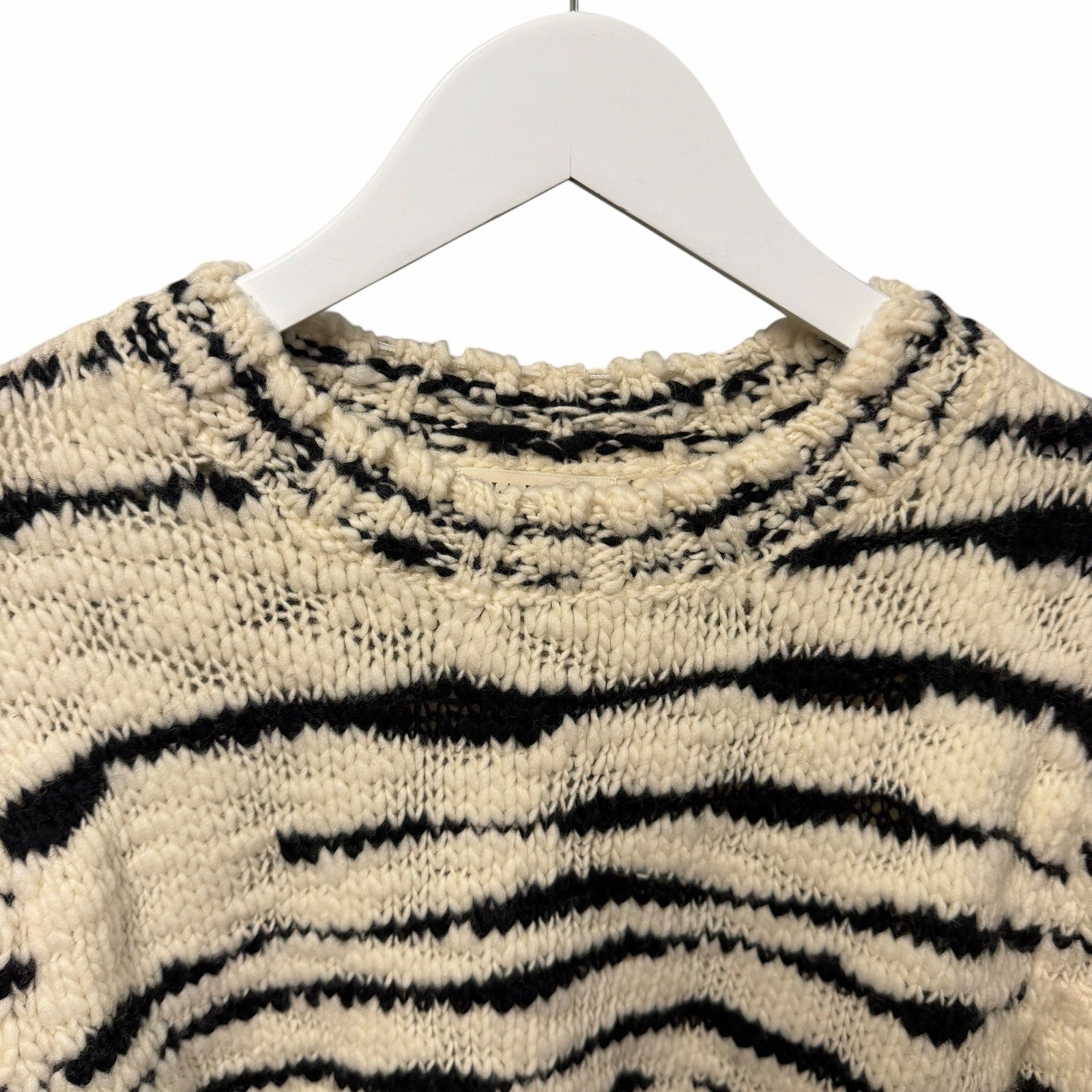 Ulla Johnson Hana Pullover Sweater Cream Black Zebra Print Puff Sleeves Medium