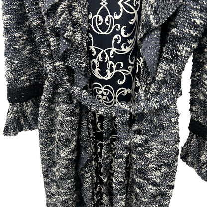 St. John Couture Grey White Black Belted Textured Long Coat Womens 12