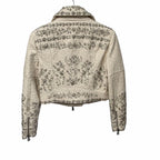 NWT Alice + Olivia Avril Embellished Vegan Moto Jacket Off White Womens Small