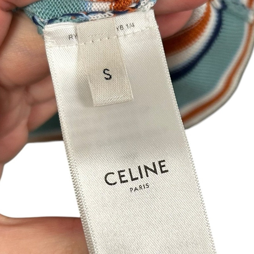 Celine Paris Sky Blue Striped Short Sleeve Cotton Polo Sweater Womens Small