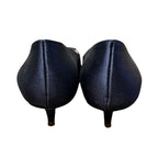 Something Bleu Navy Satin Bo Pointed Toe Floral Applique Kitten Heels Womens 6