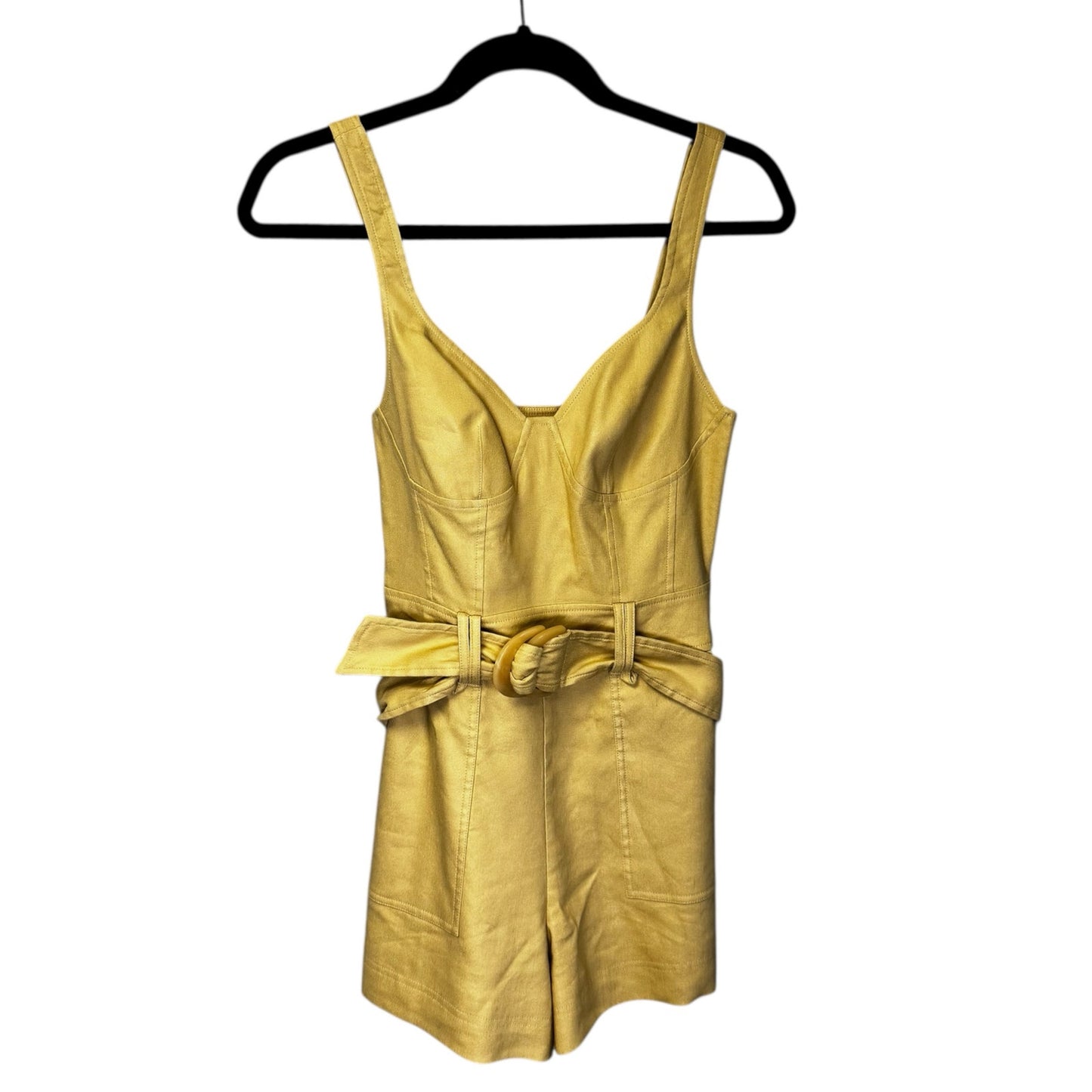 NWT Simkhai in Natural Sleeveless Kai Linen Blend Belted Bustier Romper Womens 2