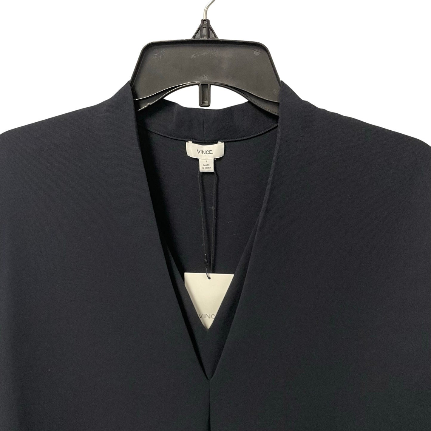 NWT Vince Coastal Crepe Elbow Sleeve Double V Dress Black Womens Small