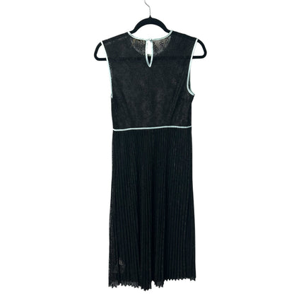 Maje Black Lace Blue Trim Pleated Sleeveless Sheer Overlay Dress Womens 2 AS IS