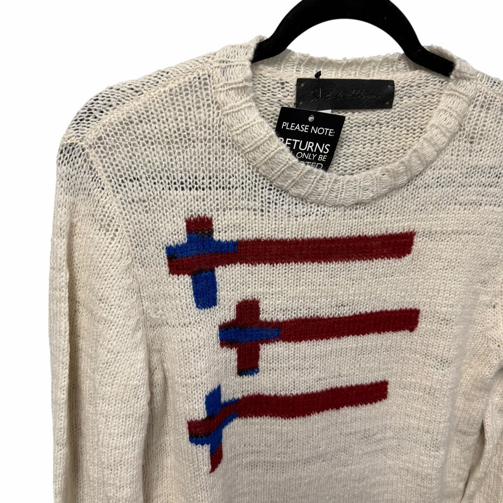 NWT The Elder Statesman Pure Cashmere Crewneck Sweater Cream Red Blue Small