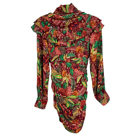 Farm Rio Multicolor Tropical Print Ruffle Long Sleeve Bodycon Dress Small