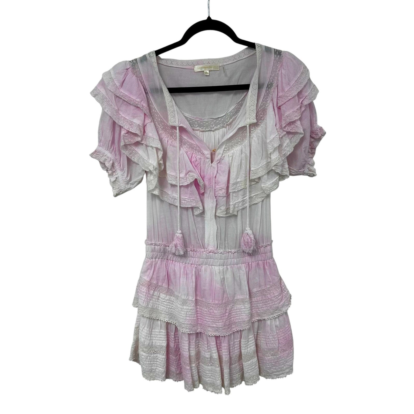 LoveShackFancy Pink & White Liv Cotton Ruffled Heritage Dress Womens Small