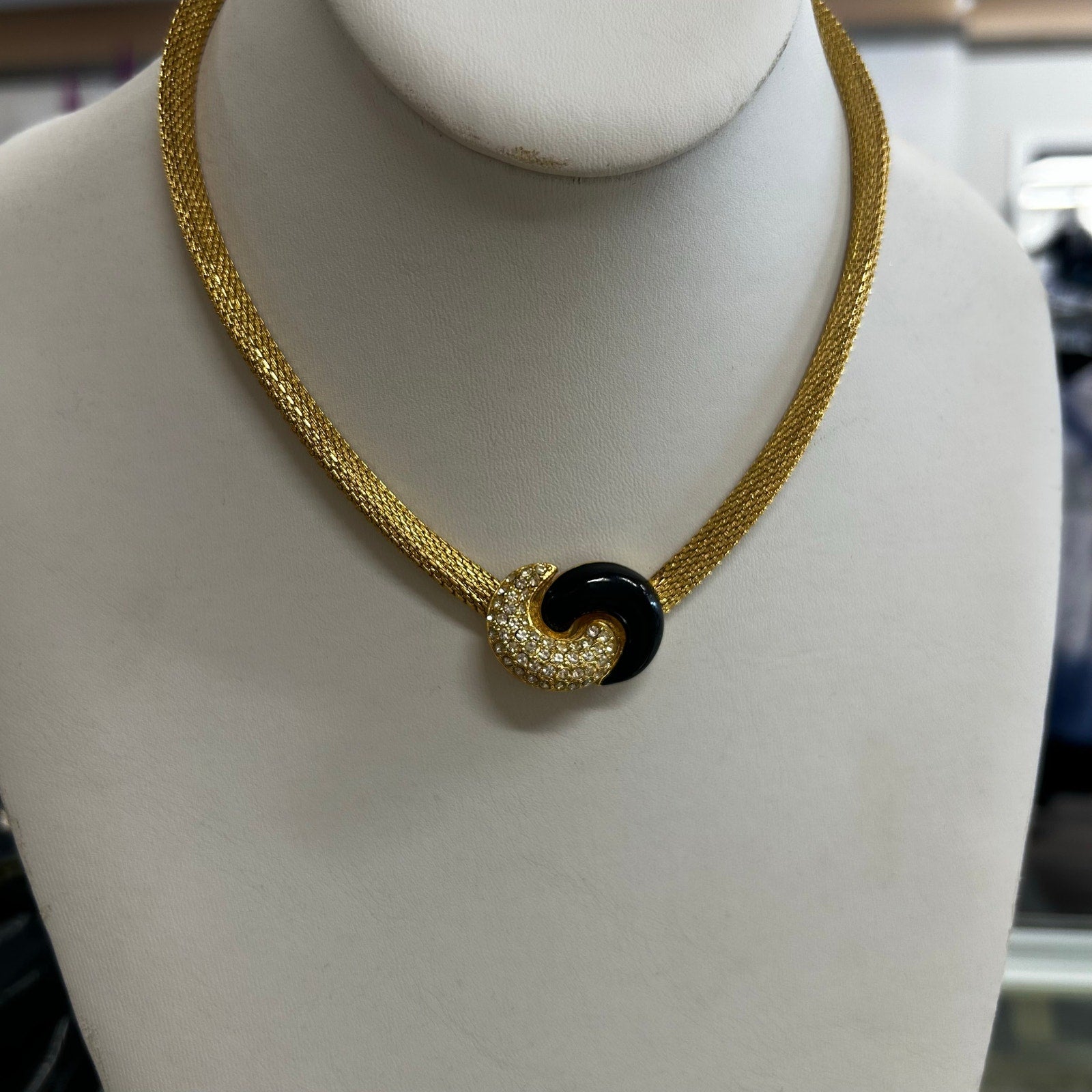 Vintage 90's Christian Dior Rhinestone Embellished Bow Knot Choker Necklace