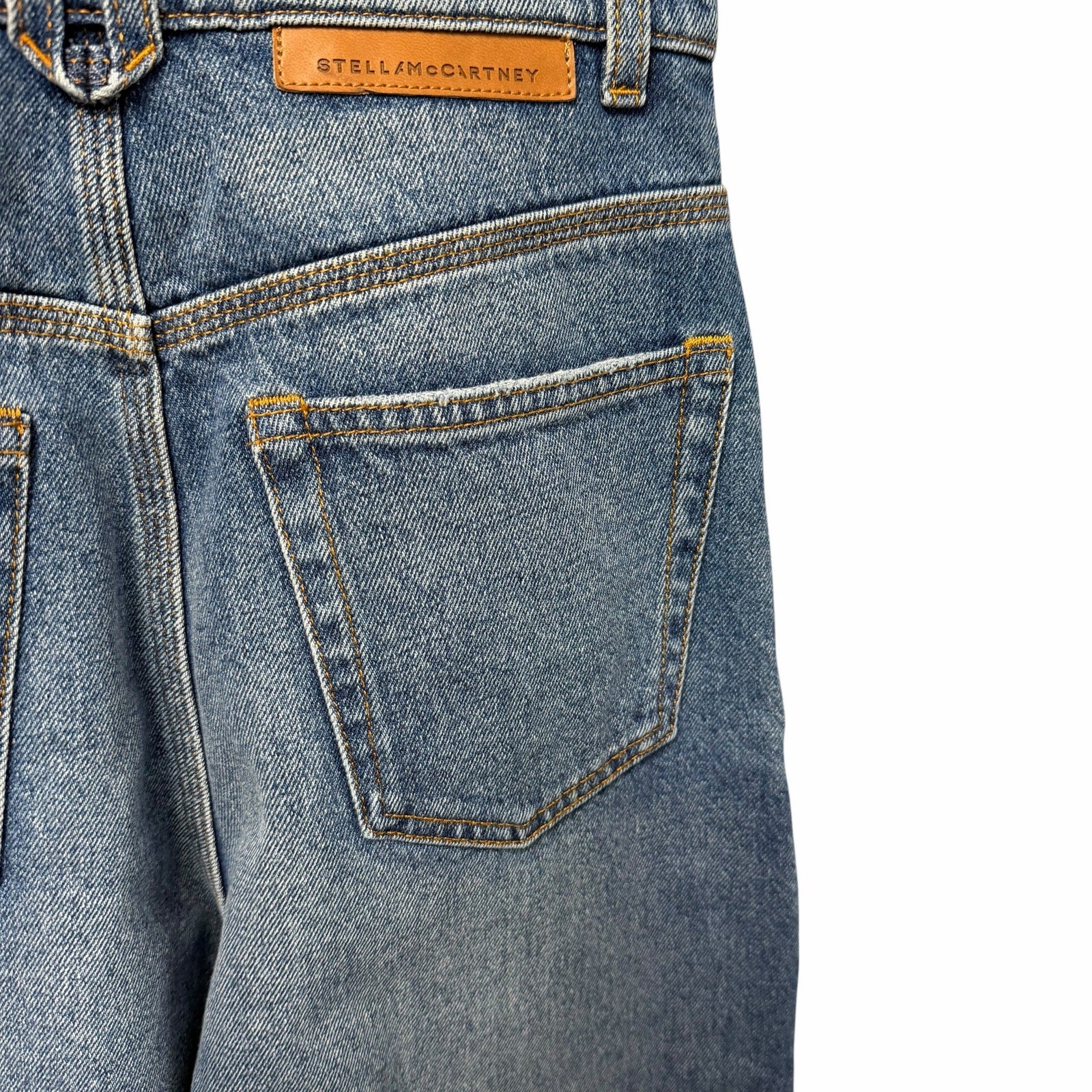 Stella McCartney Studded Snap Blue Denim Loose Bootcut Jeans Womens Size 24