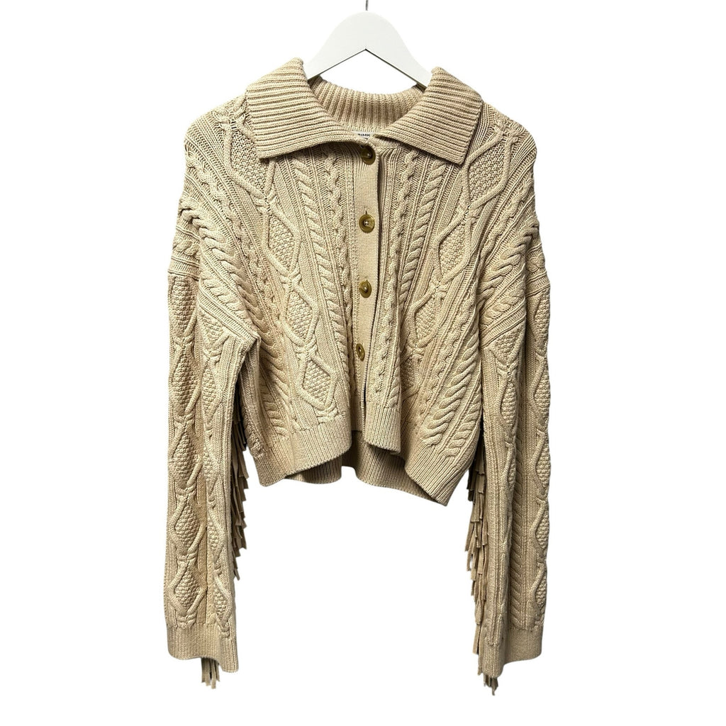 NWT Simkhai Sand Tan Virginia Fringe Trim Chunky Knit Cardigan Womens Medium