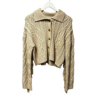 NWT Simkhai Sand Tan Virginia Fringe Trim Chunky Knit Cardigan Womens Medium