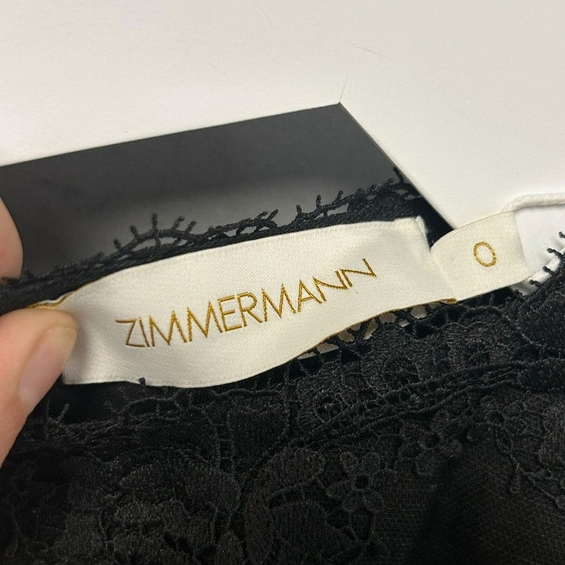 NWT Zimmermann Black Hypnotic Lace Trim Belted Linen Blend Mini Dress US 4