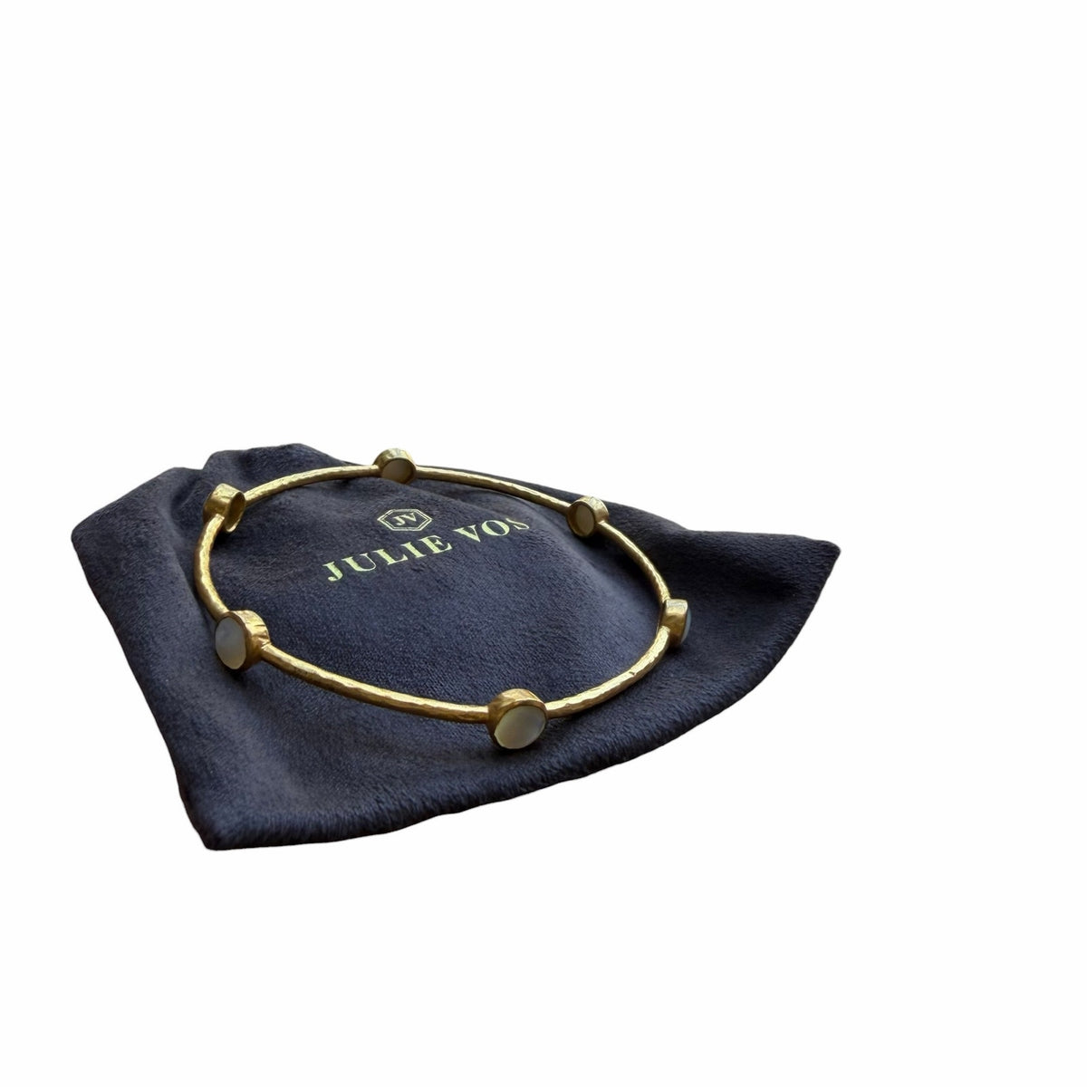 Julie Vos 24K Gold Plated Hammered Mother of Pearl Milano Bangle Bracelet