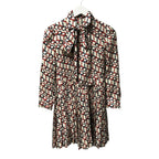 Gucci Cream Navy Orange Horsebit Print 100% Silk Pleated Mini Dress Womens XS/S?