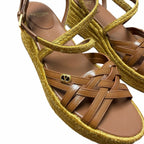 Valentino Garavani Bribri 60 Leather Platform Espadrille Sandals Brown Size US 9