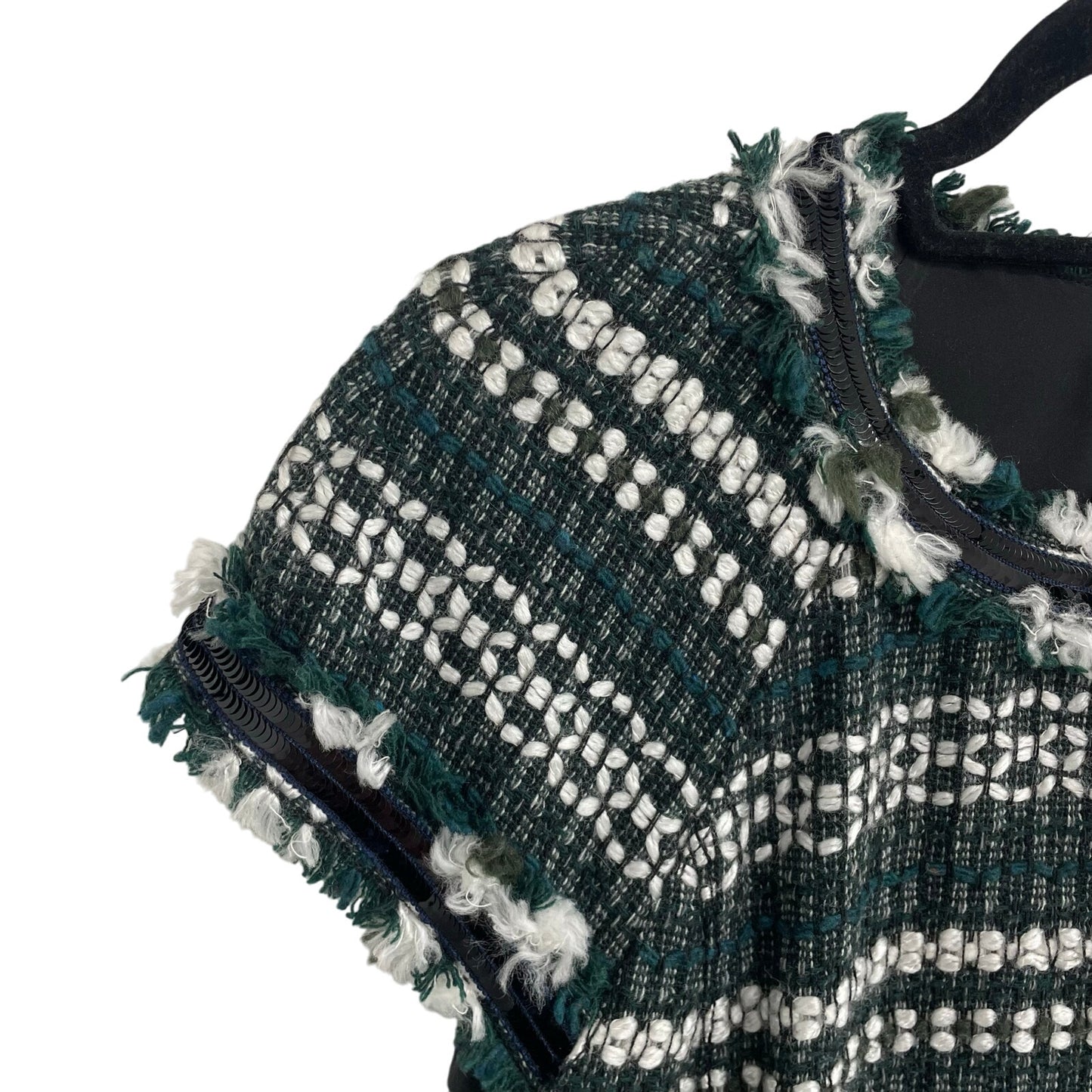 Tory Burch Norfolk Tweed Dress Green White Black Sequin Trim Womens Size 12
