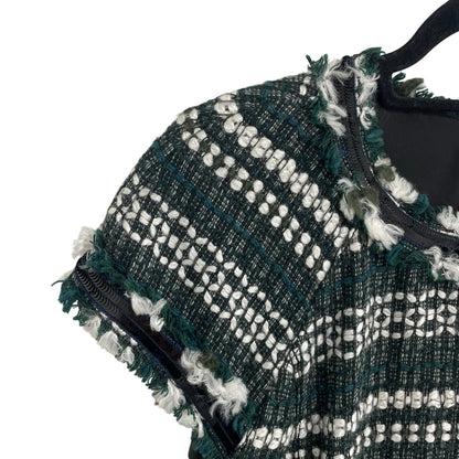 Tory Burch Norfolk Tweed Dress Green White Black Sequin Trim Womens Size 12