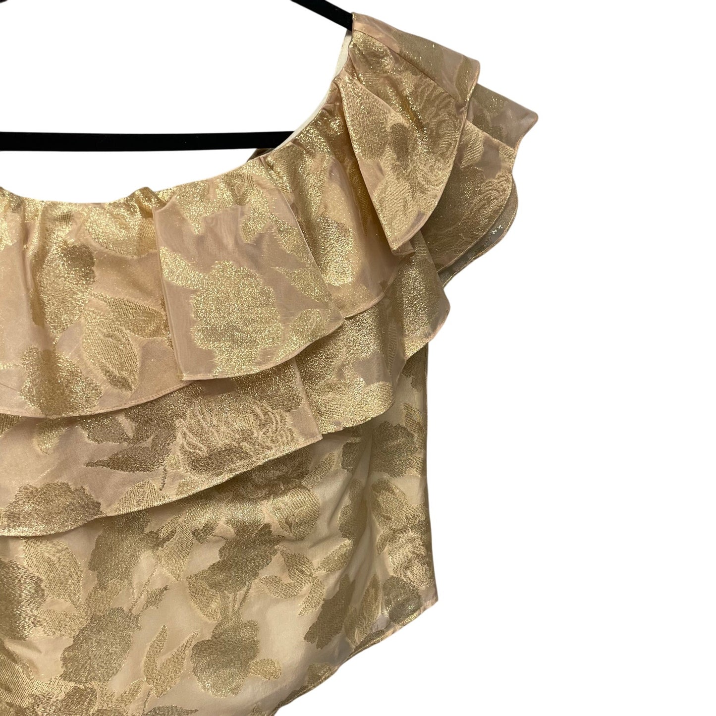 NWT Lilly Pulitzer Trixie One Shoulder Ruffle Gold Organza Brocade Top Womens XS