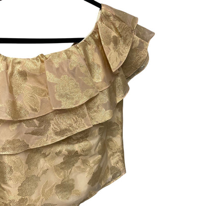 NWT Lilly Pulitzer Trixie One Shoulder Ruffle Gold Organza Brocade Top Womens XS