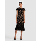 NWT Alice + Olivia Black Velvet Lace Clover Open Back Midi Dress Womens 2