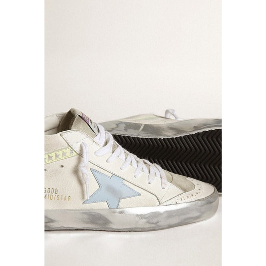 Golden Goose Mid Star Ice Blue Mixed Leather Lace Up Sneakers Womens 39 / US 9