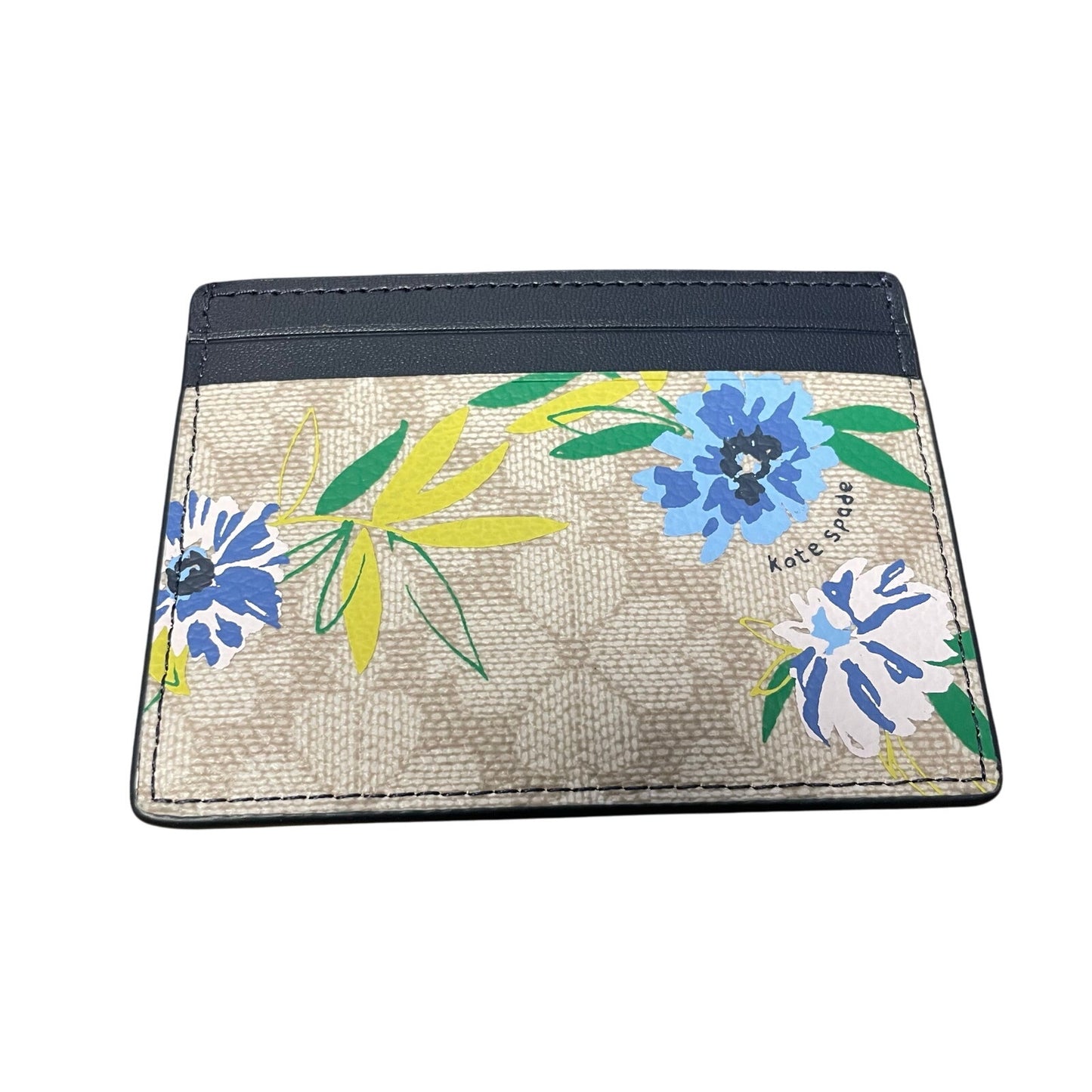 NWT Kate Spade Small Slim Card Holder Wallet Blazer Blue Spade Flower Print