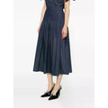 NWT Carolina Herrera Dark Navy Denim Pleated A Line Midi Skirt Womens 0