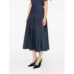 NWT Carolina Herrera Dark Navy Denim Pleated A Line Midi Skirt Womens 0