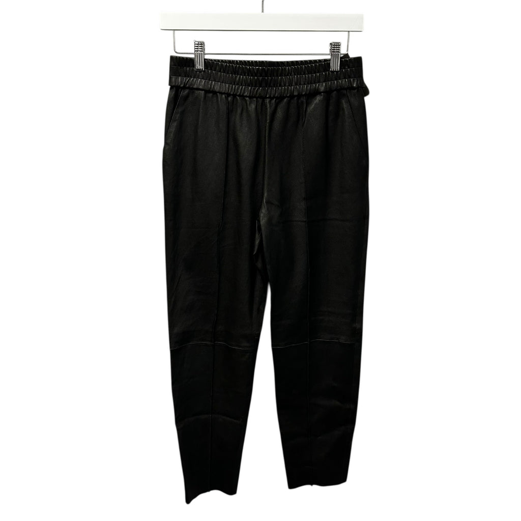 NWT SPRWMN Black Leather Pull On Slim Jogger with Pockets Womens XS