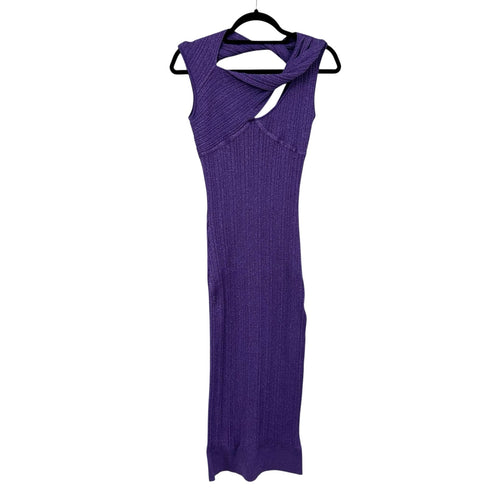 AKNVAS Sevrine Purple Twisted Glittery Sleeveless Midi Dress Womens Medium