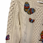 Valentino Butterfly Embroidered Sweater Cream Multicolor Cable Knit Size Medium