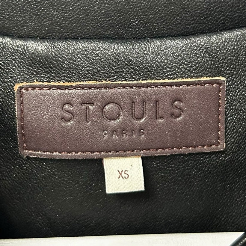 Stouls Paris Black Leon Utility Slim Fit Button Front Leather Jacket Womens XS