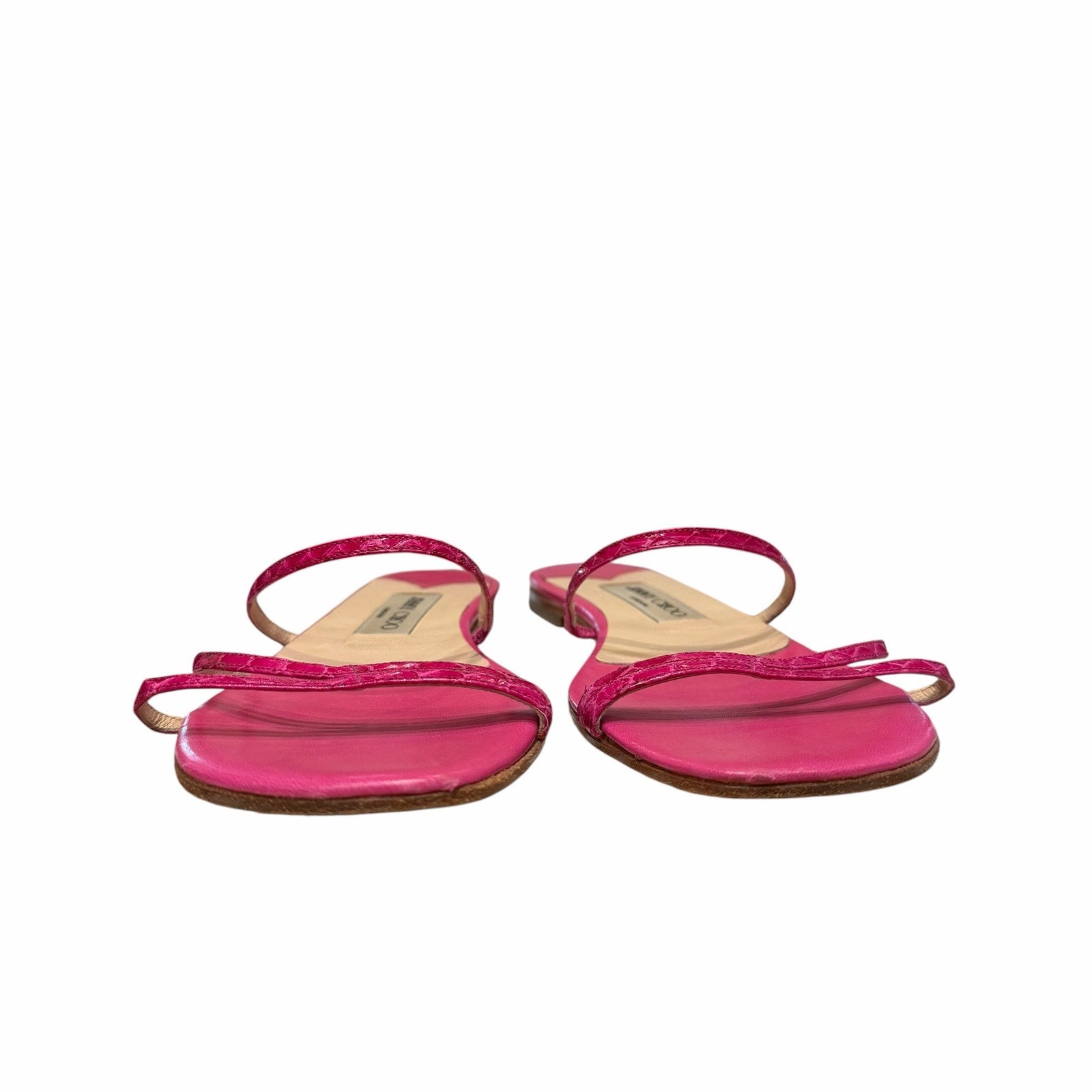 Jimmy Choo Dark Pink Croc Embossed Leather Strappy Sandal Womens Size 38 / US 8