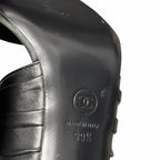 Chanel Black Leather Sandal Heel Gold CC Logo / Heel Caps Womens 39.5 / US 8.5