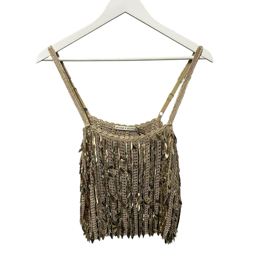 NWT Alice + Olivia Sand Gold Nicolette Allover Sequin Camisole Tank Womens XS