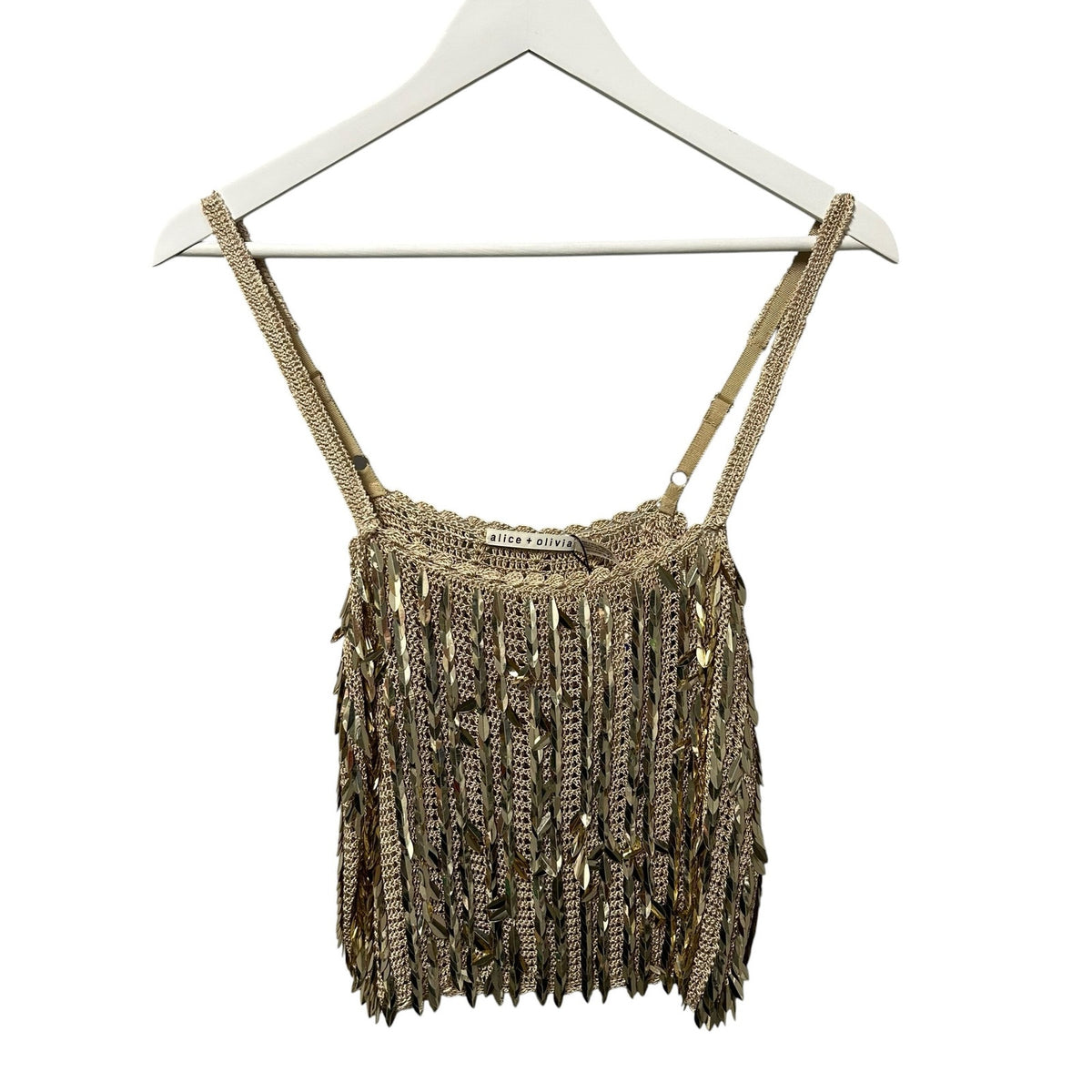 NWT Alice + Olivia Sand Gold Nicolette Allover Sequin Camisole Tank Womens XS