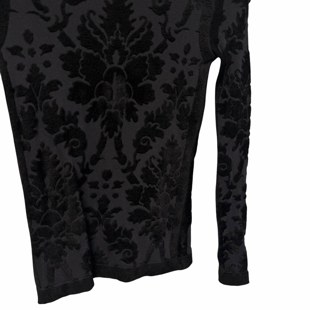 Christian Dior Black Mesh Knit Velour Jacquard Long Sleeve Fitted Top Size Small