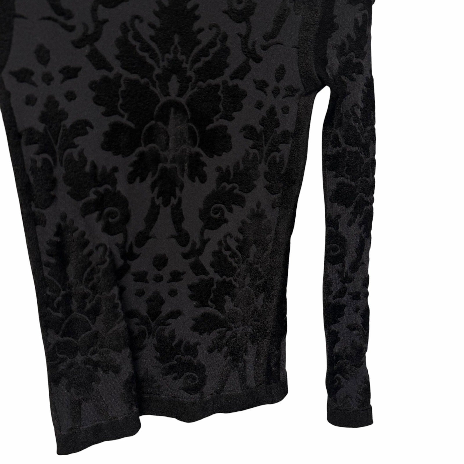 Christian Dior Black Mesh Knit Velour Jacquard Long Sleeve Fitted Top Size Small