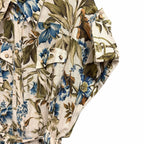Zimmermann Aliane Roll Cuff Playsuit Khaki Floral Pure Linen Size AU 3 / US 10