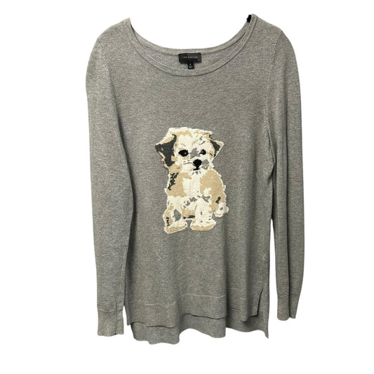 The Limited Gray Cream Dog Graphic Long Sleeve Pullover Sweater Womens Small