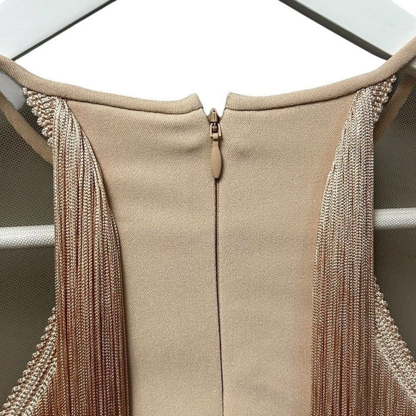 NWT Stella McCartney Pink Crepe Fringe Trim Cady Mini Dress Womens 38 / US 2