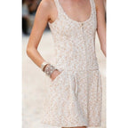NWT Chanel 2019 Beige White Tweed Sequin Embellished Mini Dress Size 34 / US 2