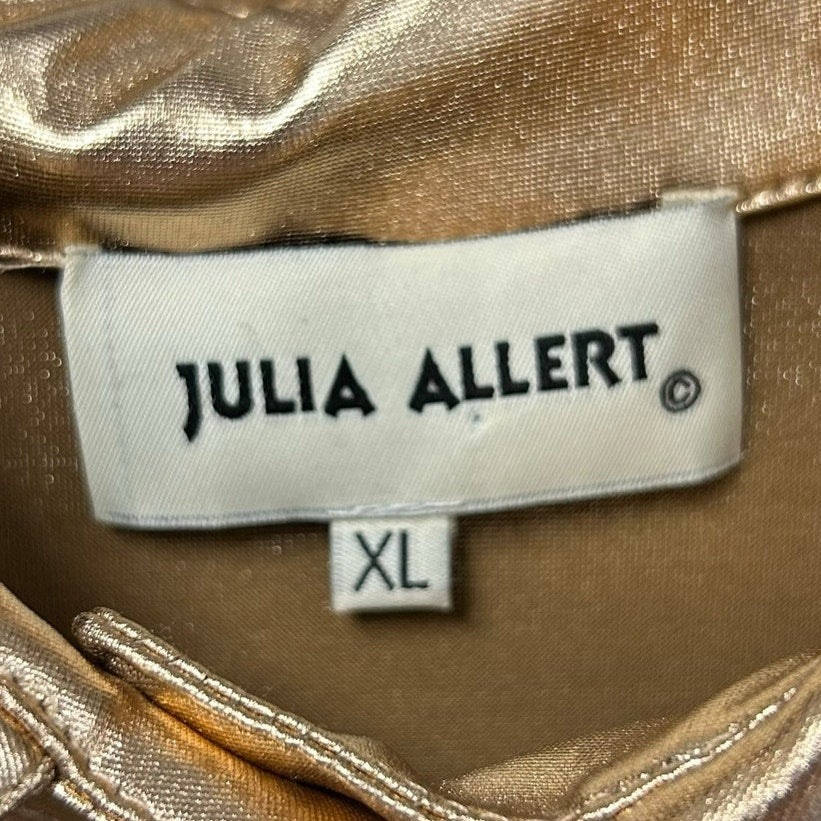 Julia Allert Gold Metallic Loose Fit 3/4 Sleeve Button Up Shirt Womens Size XL