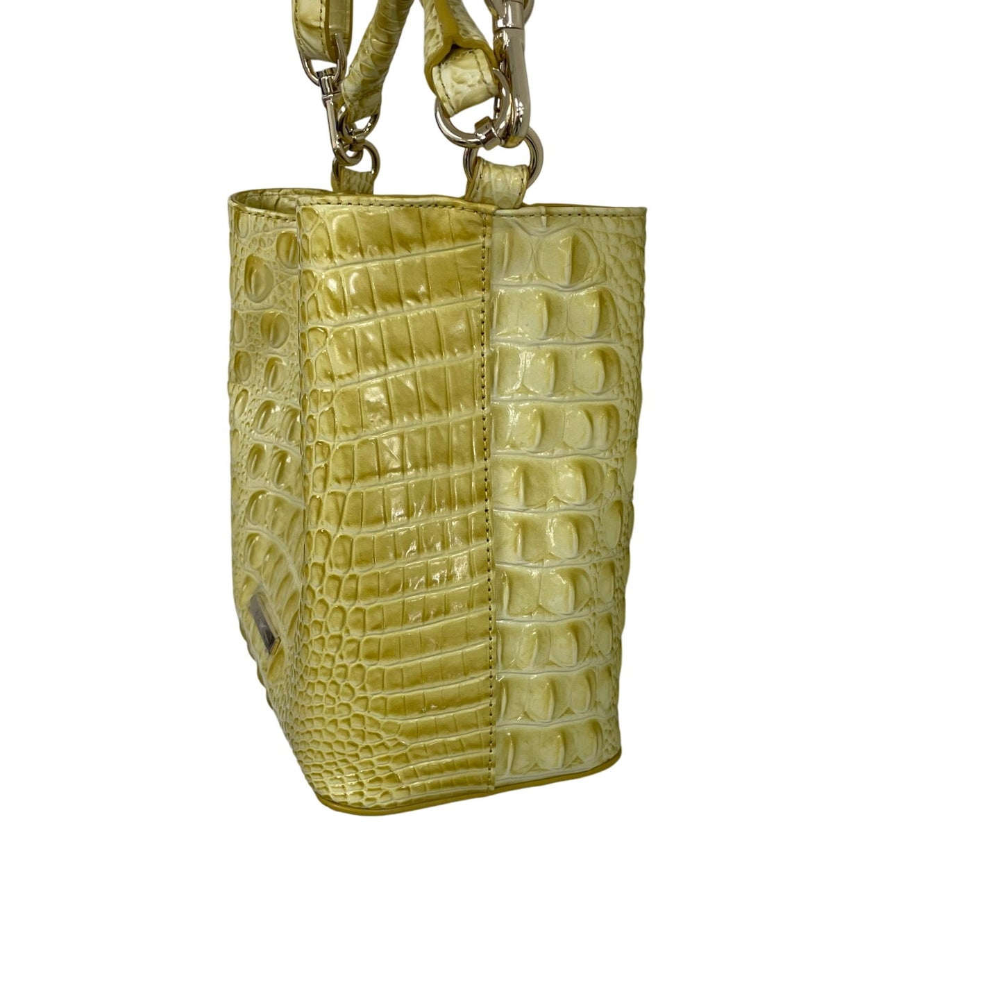 Brahmin Croc Embossed Leather Amelia Bucket Bag in Lemonade Yellow