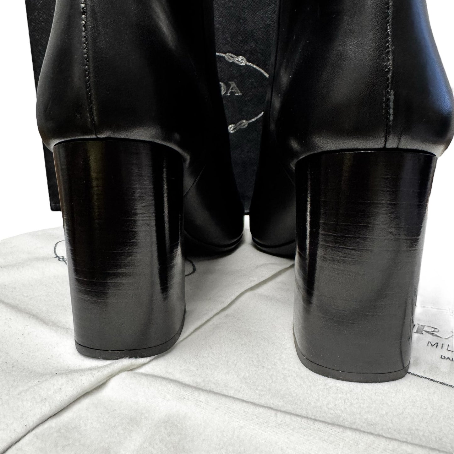 NEW Prada Black Leather Round Toe Platform Ankle Boots Womens 7.5
